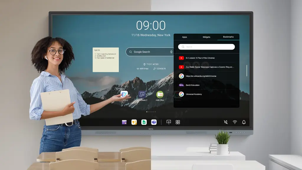 Tu propio espacio: Cada profesor obtiene su propia cuenta personalizada, a la que puede acceder en cualquier tablero de BenQ. Esto significa que puede cargar todas sus configuraciones, marcadores y carpetas con solo iniciar sesión.